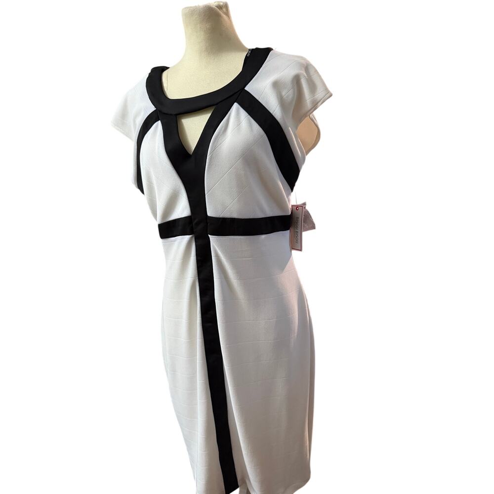 Bisou Bisou Black & White Colorblock Sheath Dress, Open Back, Size 14 NWT